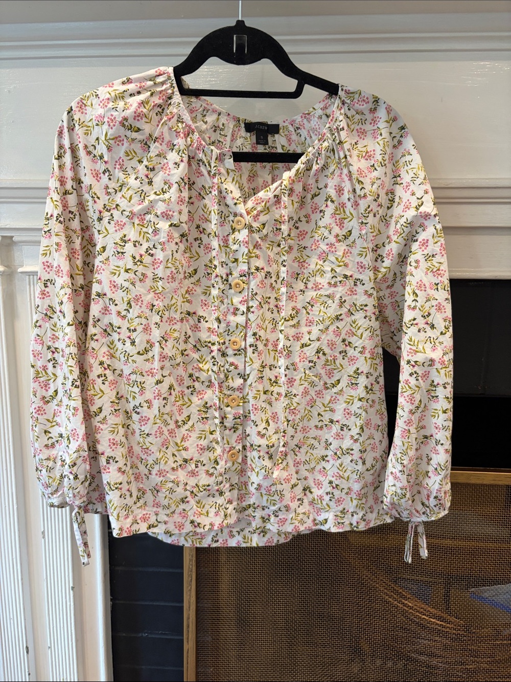 J. Crew Pink and Green Floral Button-Front Blouse